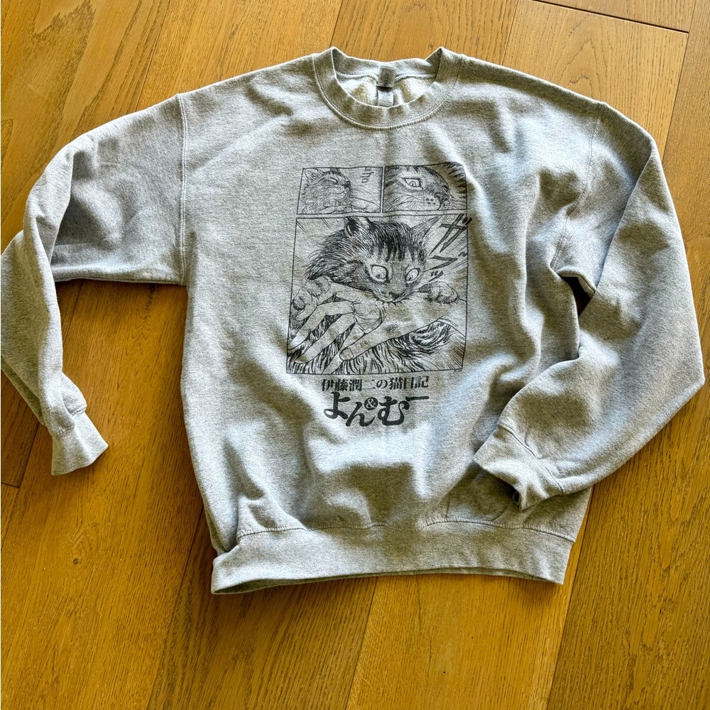 Japanese cat comics grey sweatshirt